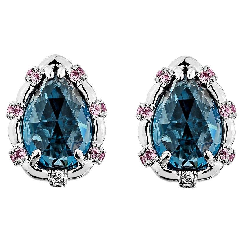 Sunita Nahata Blue Topaz & Sapphire 8.14ct. Earrings in 18KWG With Diamond.