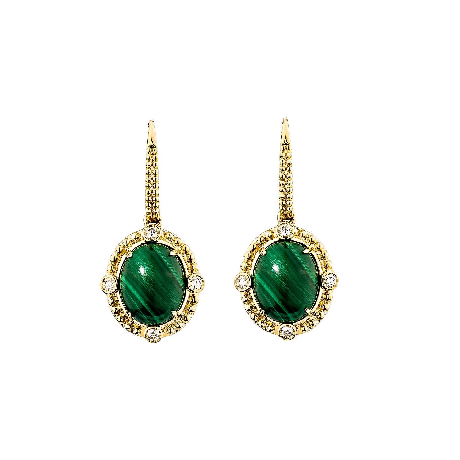 Contemporaneo Sunita Nahata Malachite 8.16ct. Orecchini a goccia in 14KYG con diamante. in vendita