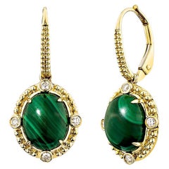 Sunita Nahata Malachite 8.16ct. Drop Earrings in 14KYG with Diamond.