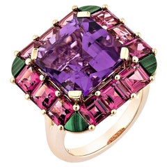 Sunita Nahata Amethyst 8.26ct. Ring in 18KRG with Mix Gemstones & Diamond.