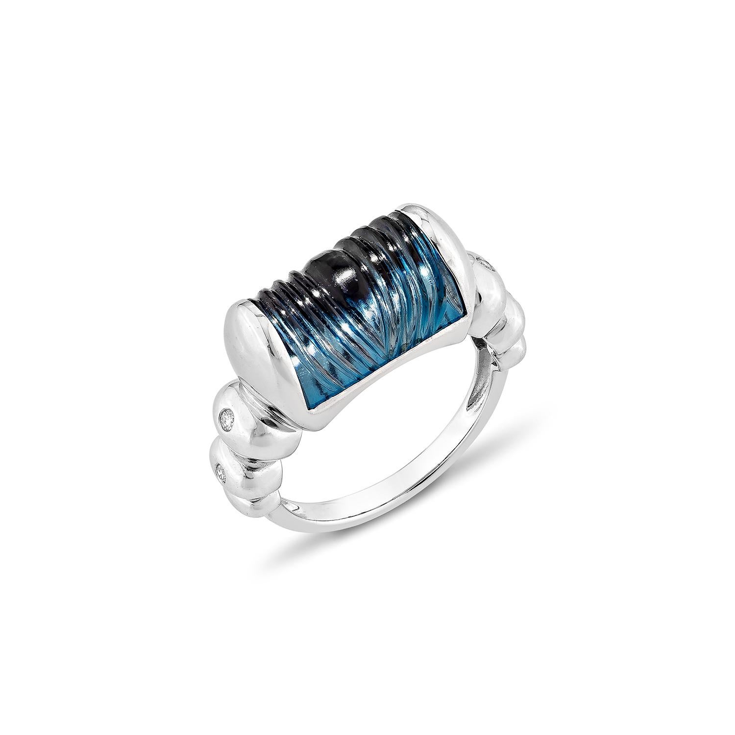 Contemporary Sunita Nahata London Blue Topaz 8.27ct. Ring in 18KWG with White Diamond. For Sale