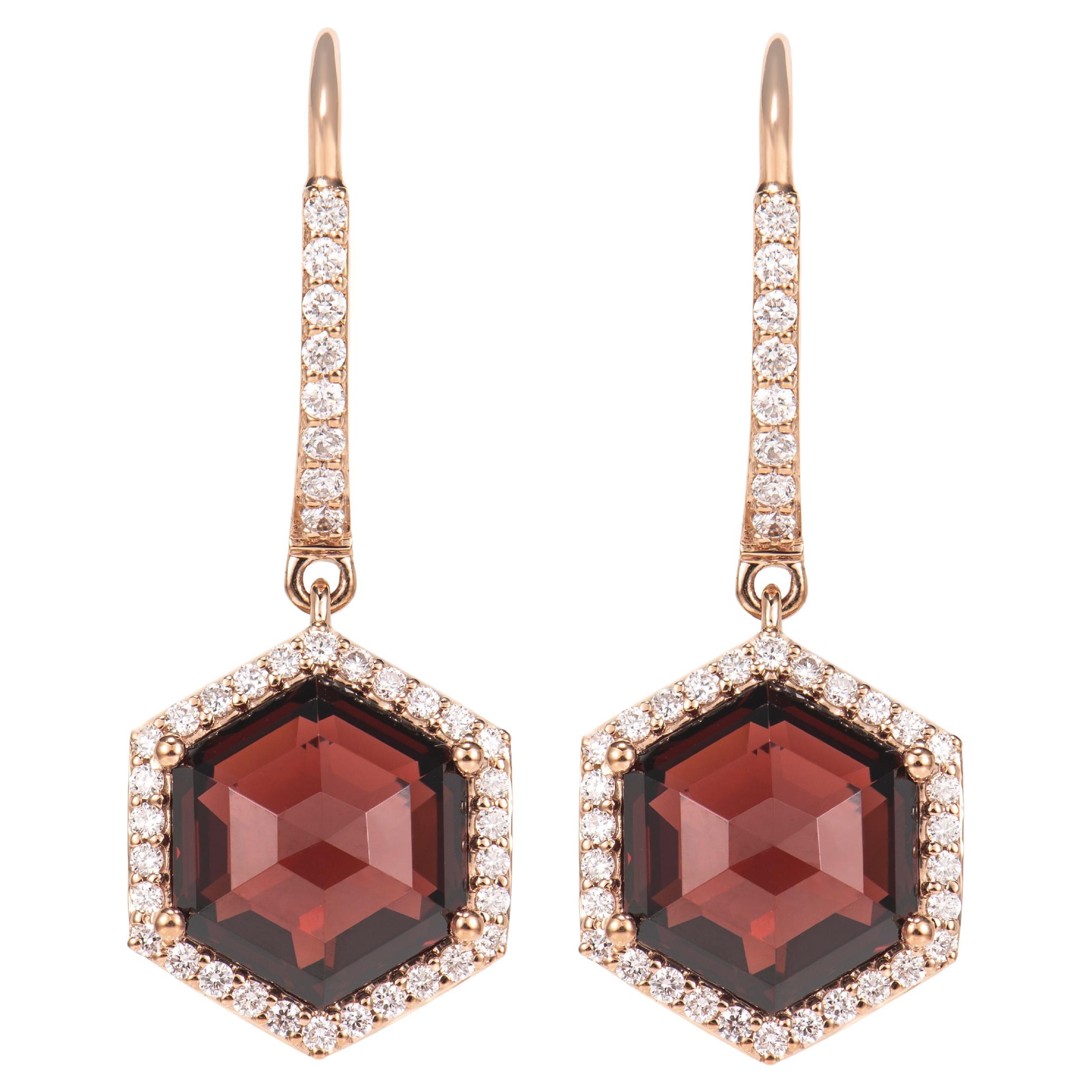 Sunita Nahata Garnet 8.40ct. Drop Earrings in 18KRG with Diamond.