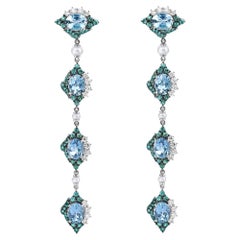 Sunita Nahata Aquamarine & Mix Stone 8.46ct. Earring in 18KWG with Diamond.