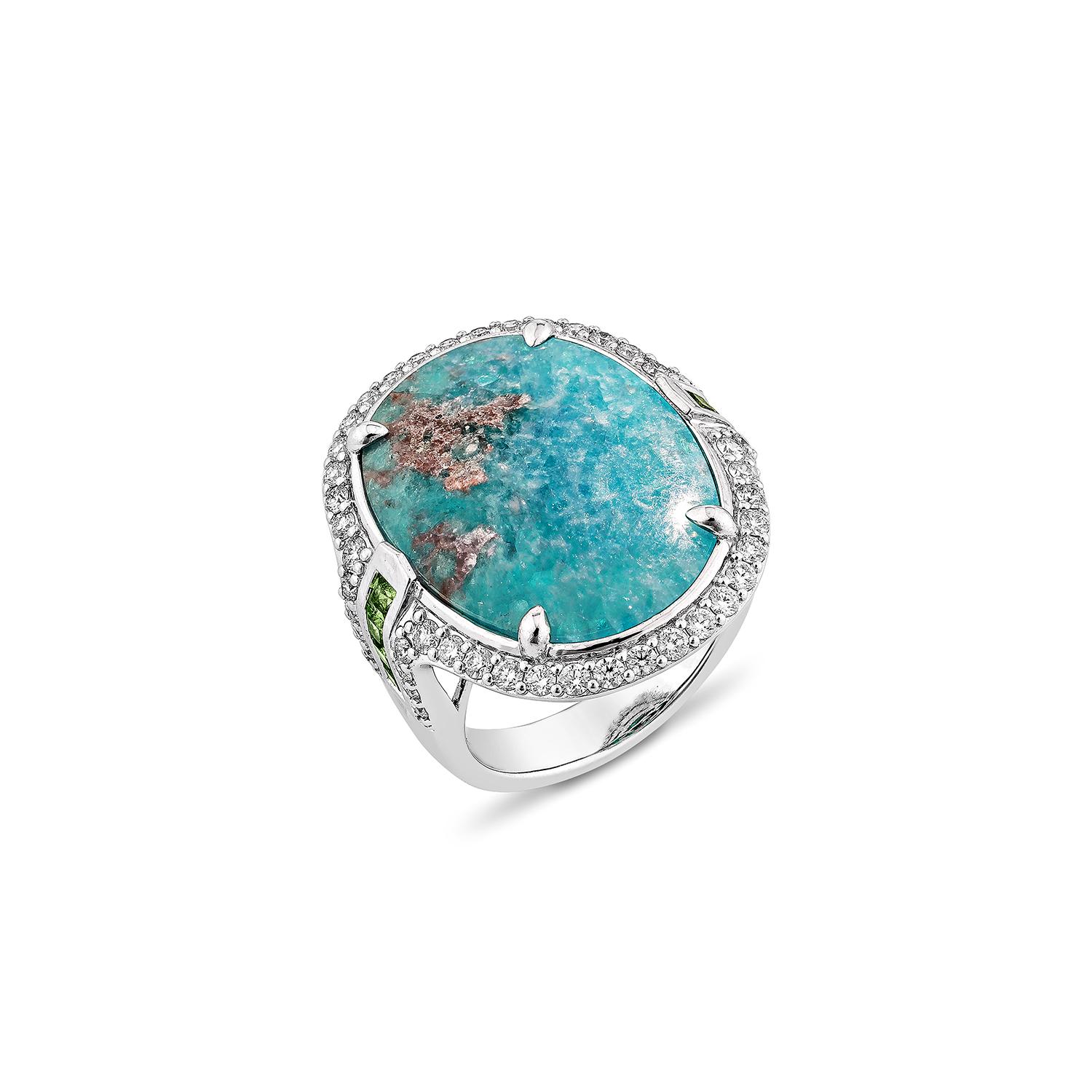 Contemporary Sunita Nahata Paraiba 8.50ct. Fancy Ring in 18KWG with Tsavorite and Diamond. For Sale