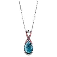 Sunita Nahata Blue Topaz & Pink Tourmaline 8.62ct.  Pendant in 14KWG & Diamond.