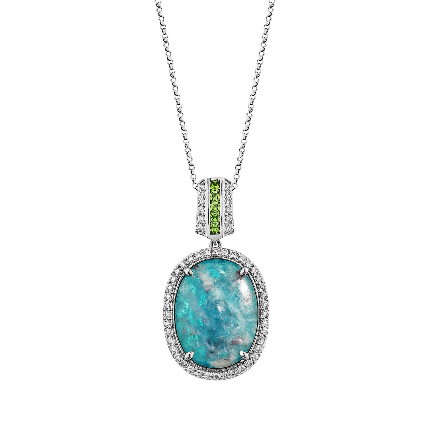 Contemporaneo Sunita Nahata Paraiba 9.22ct. Ciondolo in 18KWG con tsavorite e diamante. in vendita