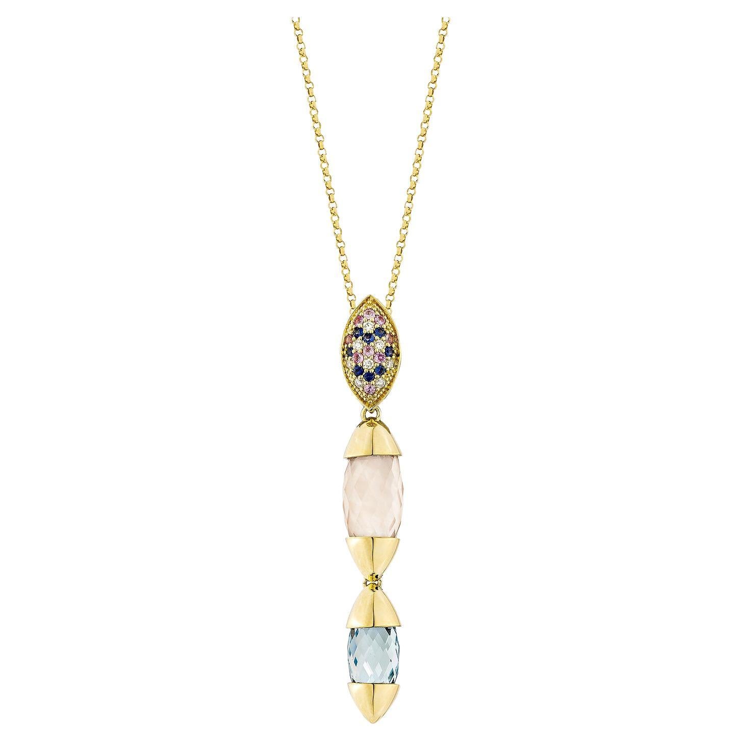 Sunita Nahata Topazio e quarzo rosa 9,36ct. Ciondolo in 18KYG con diamante. in vendita