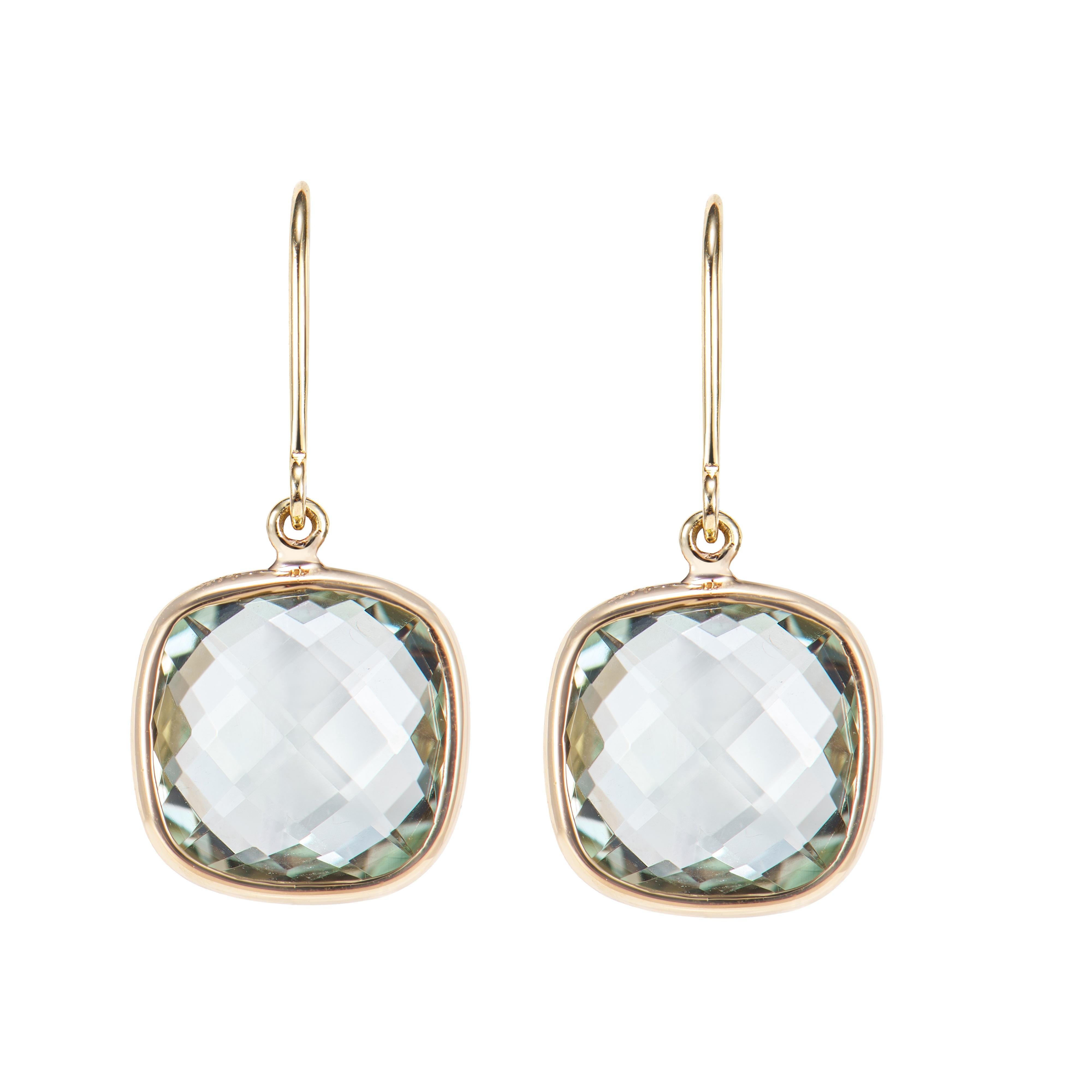 Sunita Nahata Cuarzo menta 9.37ct. Pendientes de oro amarillo de 14 quilates. Contemporáneo en venta