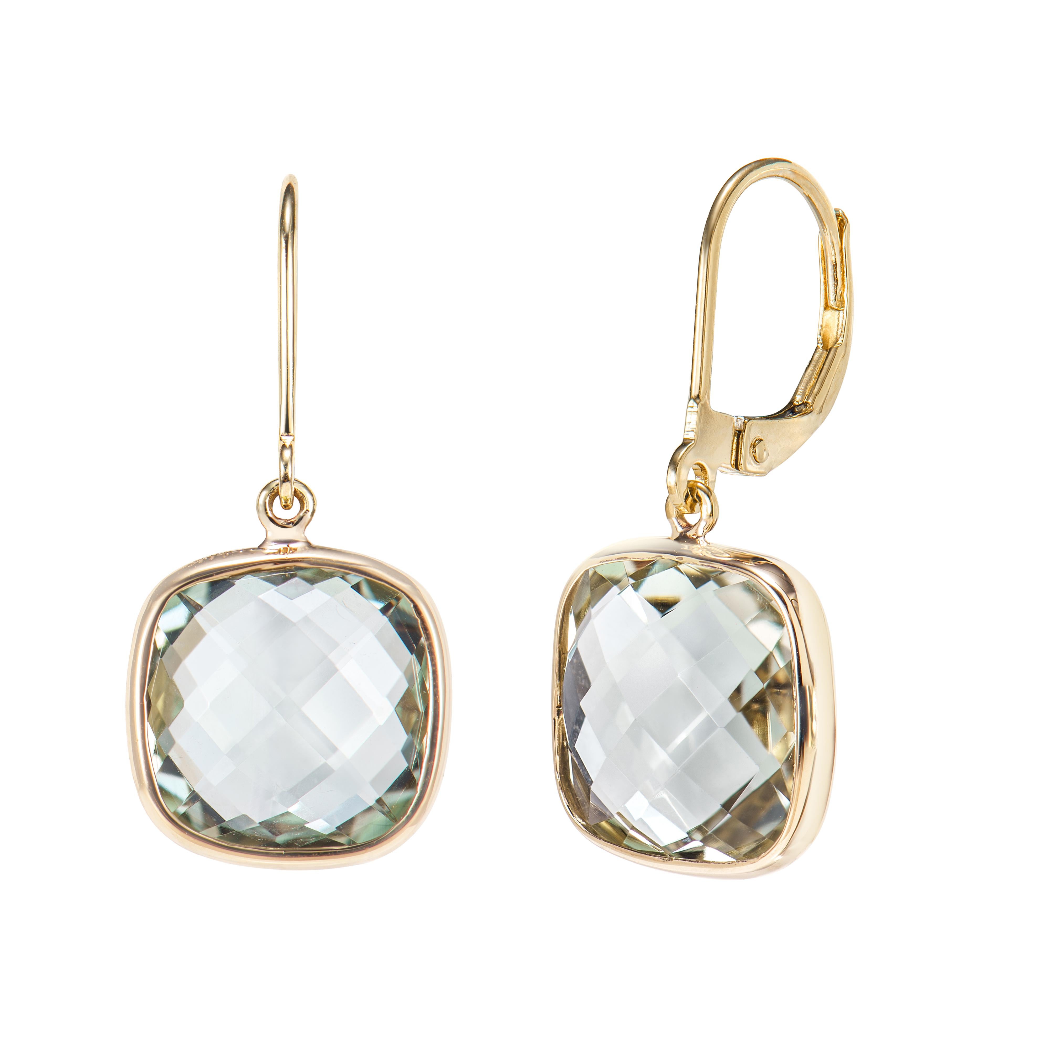 Sunita Nahata Cuarzo menta 9.37ct. Pendientes de oro amarillo de 14 quilates. Corte cojín en venta