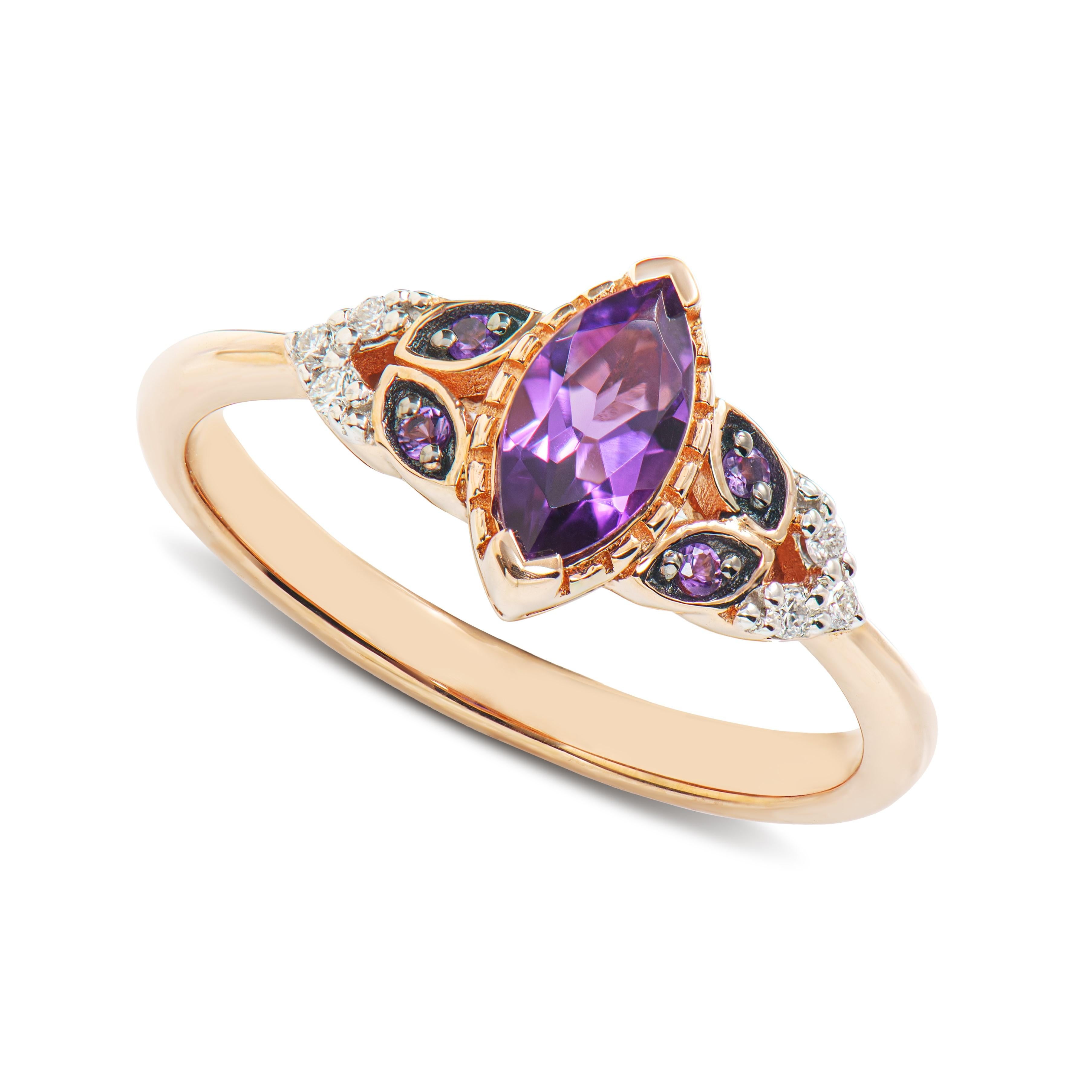 Sunita Nahata Amethyst 0.46 Karat. Fancy Ring aus 14KRG mit weißem Diamant. (Zeitgenössisch) im Angebot