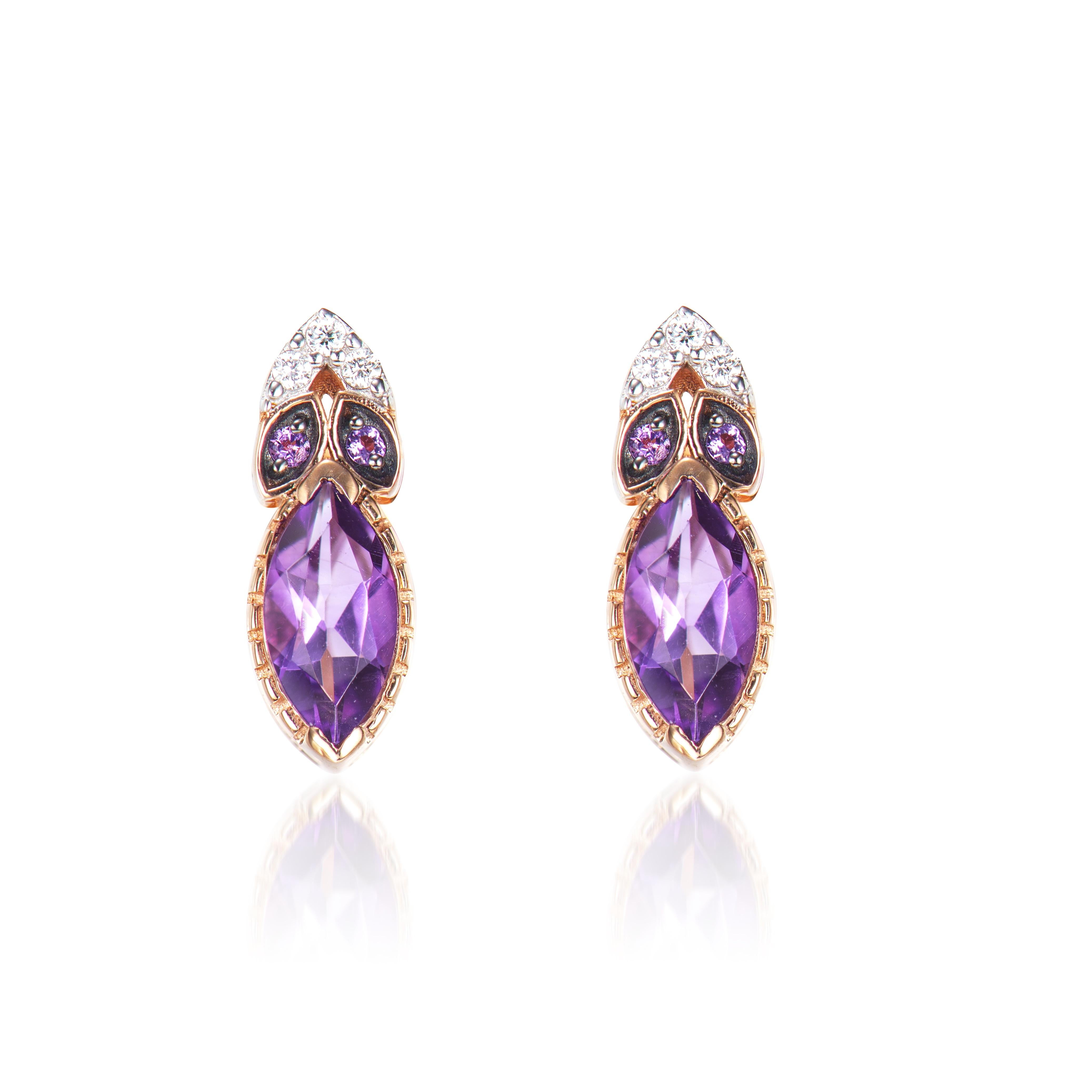 Contemporain Sunita Nahata Amethyst 0.90ct. Clous d'oreilles 14 carats avec diamant blanc. en vente