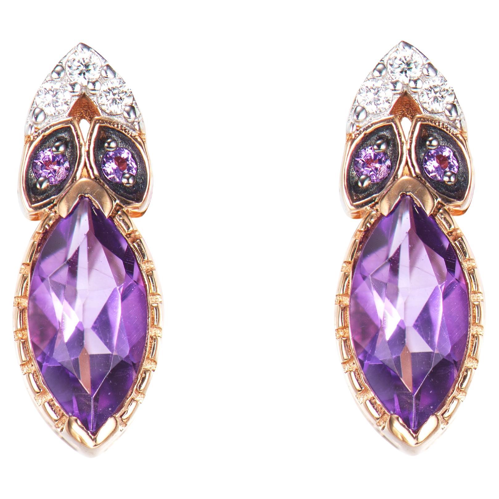 Sunita Nahata Ametista 0.90ct. Orecchini a perno in 14KRG con diamante bianco.