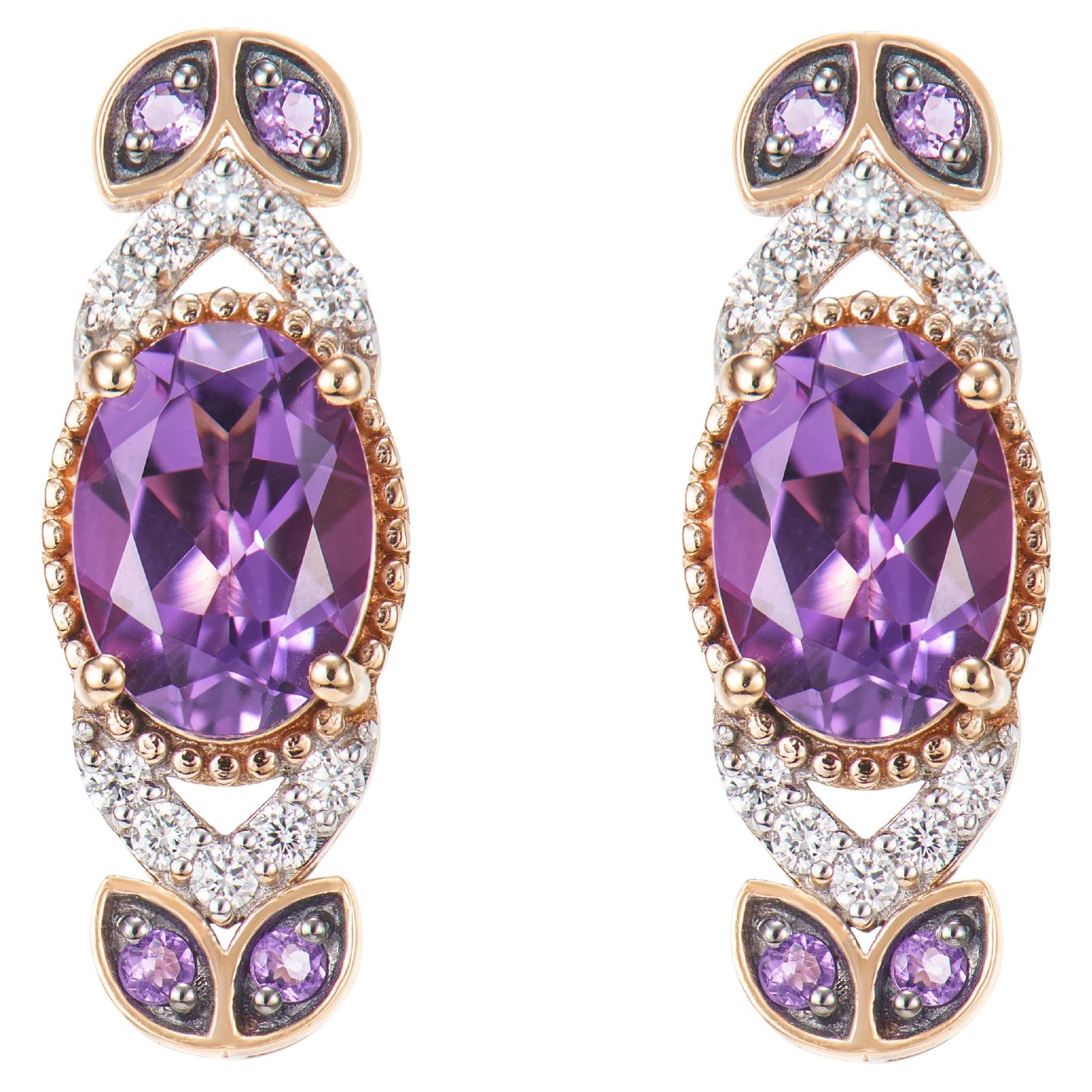 Sunita Nahata Ametista 1.27ct. Orecchini a perno in 14KRG con diamante bianco.