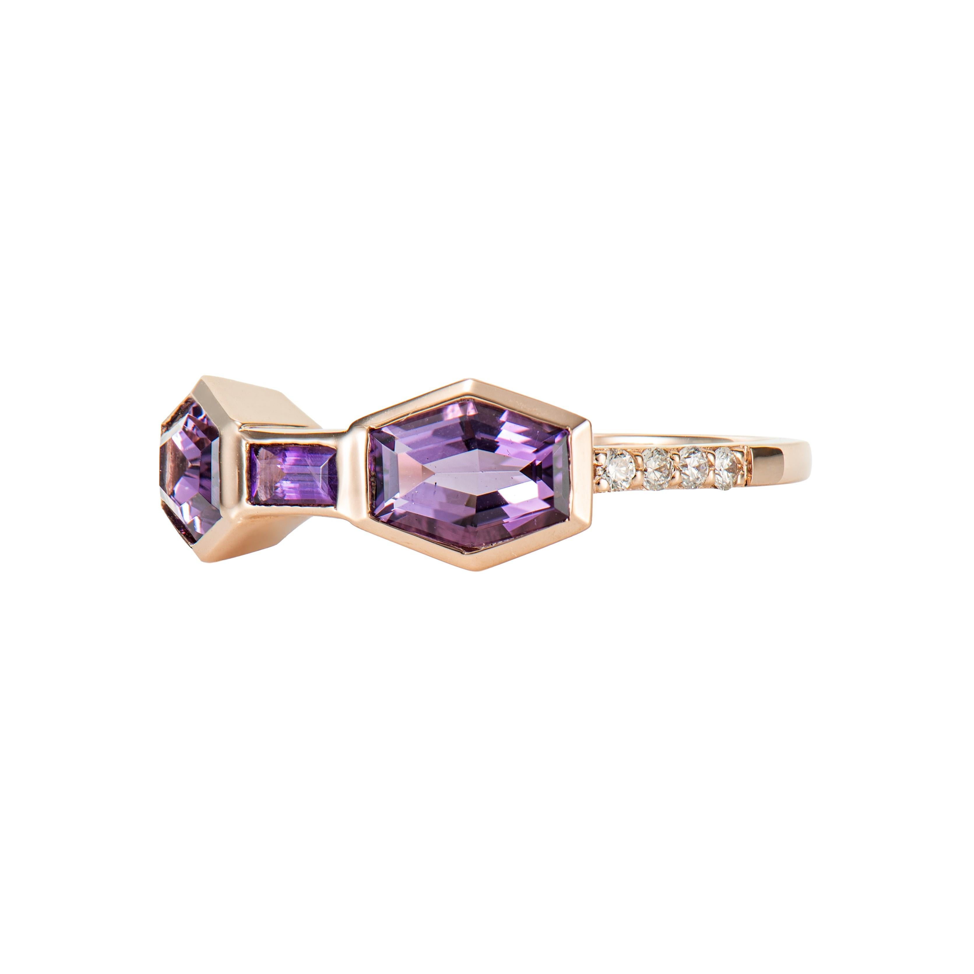 Sunita Nahata Amethyst 1.49 Karat. Fancy Ring aus 14 Karat Roségold mit Diamant. (Hexagonschliff) im Angebot