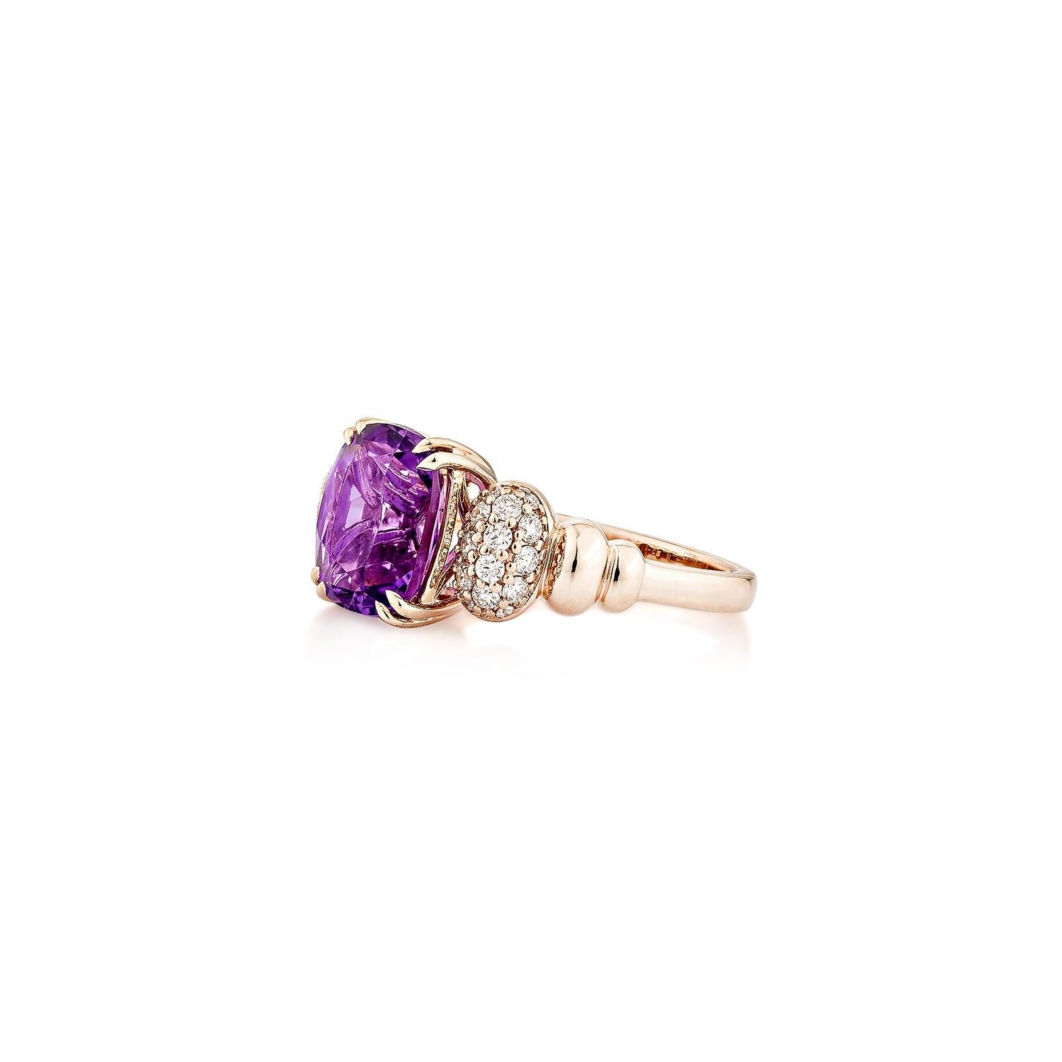 Sunita Nahata Amatista 2.45ct. Anillo de fantasía en oro rosa de 14 quilates con diamante. Corte cojín en venta