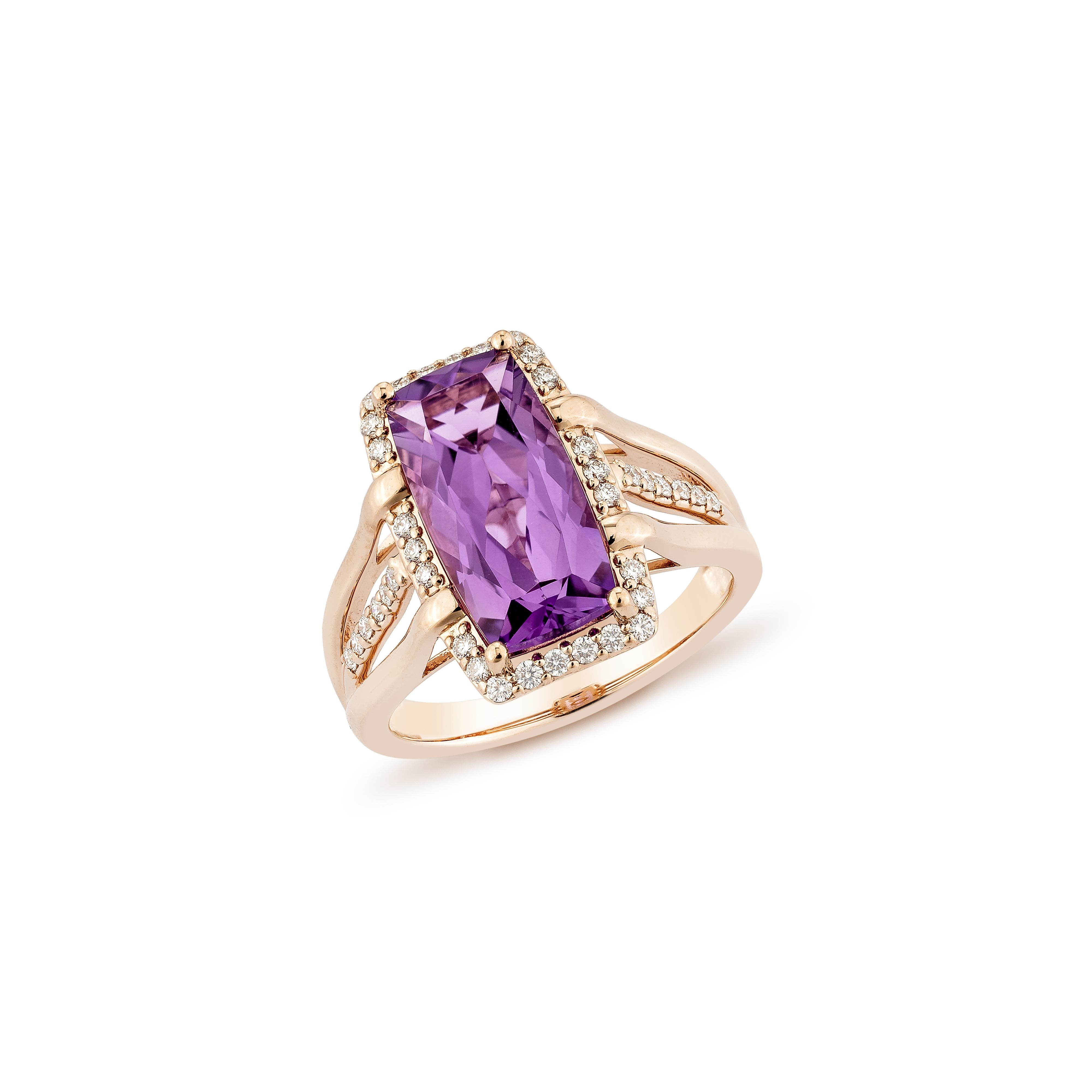 Contemporain Sunita Nahata Amethyst 3.69ct. Bague fantaisie en or rose 14 carats avec diamants en vente