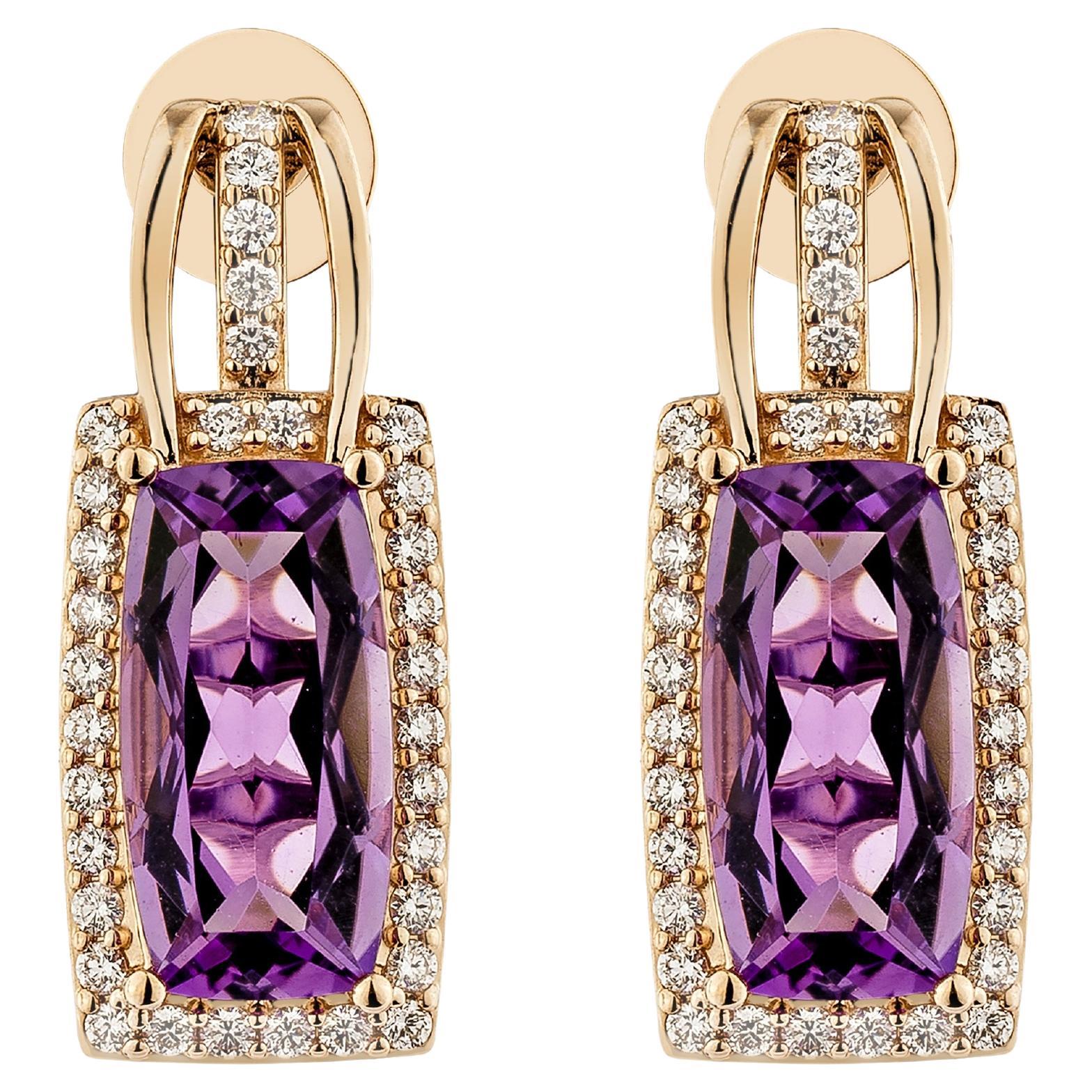 Sunita Nahata Ametista 4.52ct. Orecchino a goccia in 14KRG con diamante bianco.