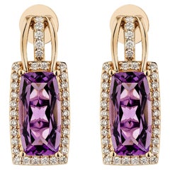 Sunita Nahata Amethyst 4.52ct. Drop Earring in 14KRG with White Diamond.