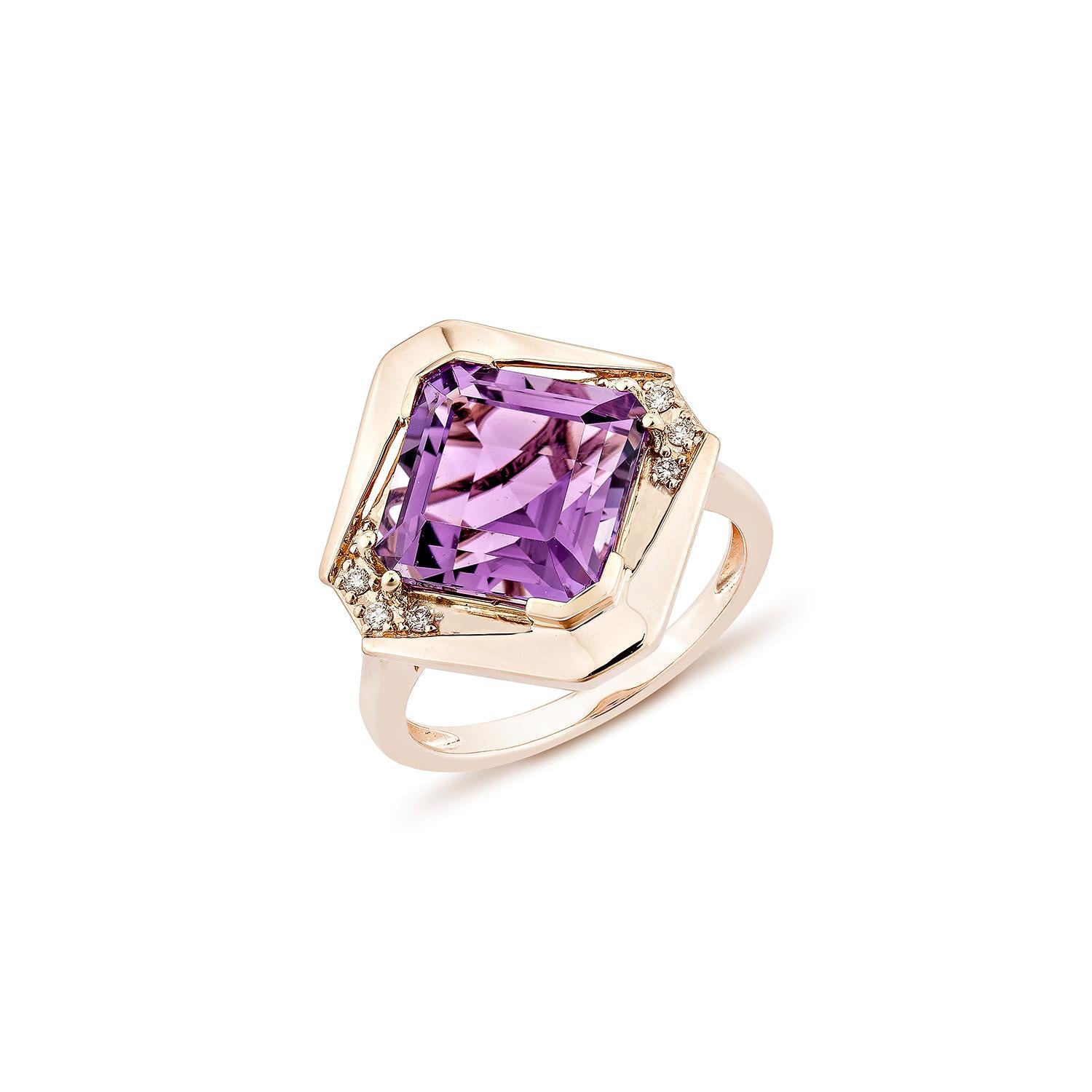 Sunita Nahata Amatista 4.79ct. Anillo de fantasía en oro rosa de 14 quilates con diamante. Contemporáneo en venta