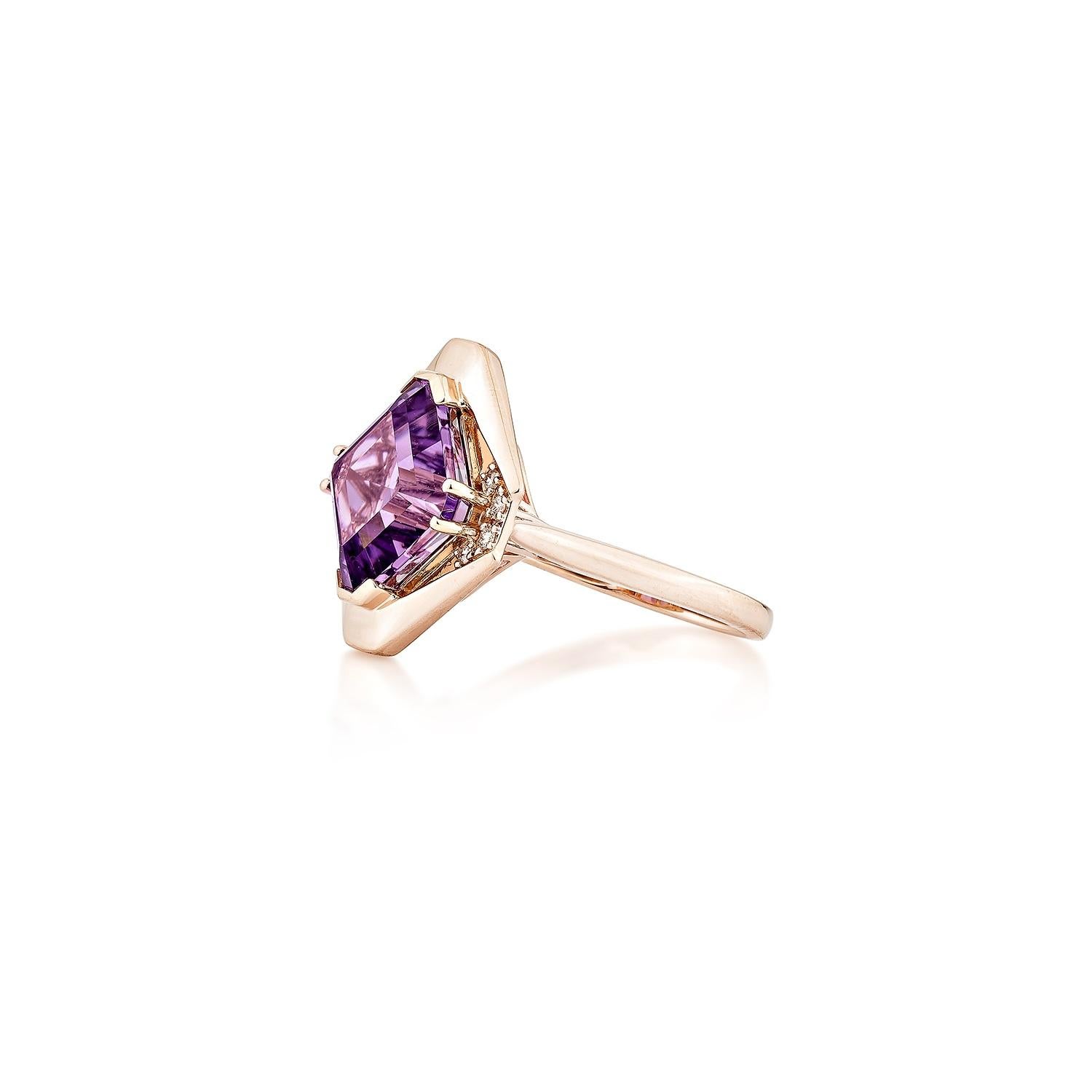 Sunita Nahata Amatista 4.79ct. Anillo de fantasía en oro rosa de 14 quilates con diamante. Corte octogonal en venta
