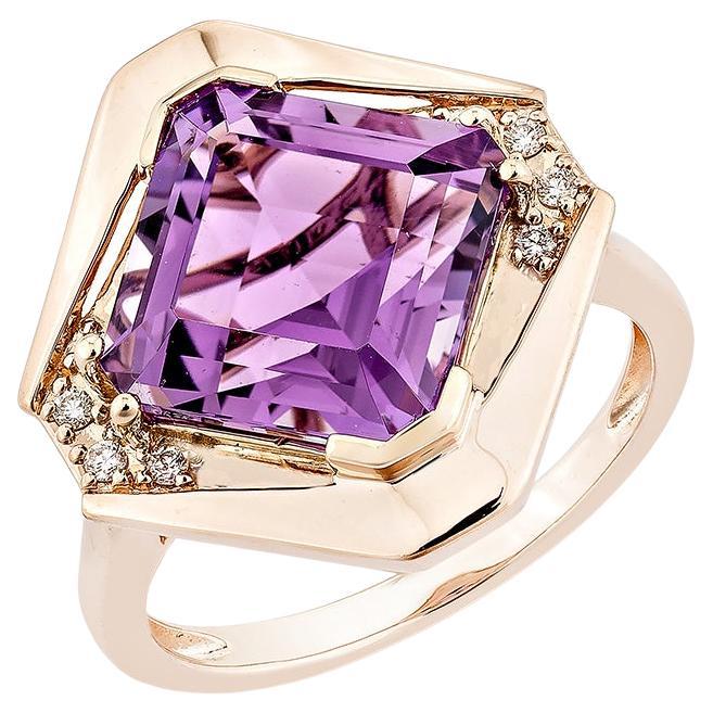 Sunita Nahata Amatista 4.79ct. Anillo de fantasía en oro rosa de 14 quilates con diamante. en venta