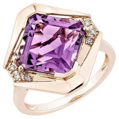 Sunita Nahata Amatista 4.79ct. Anillo de fantasía en oro rosa de 14 quilates con diamante.
