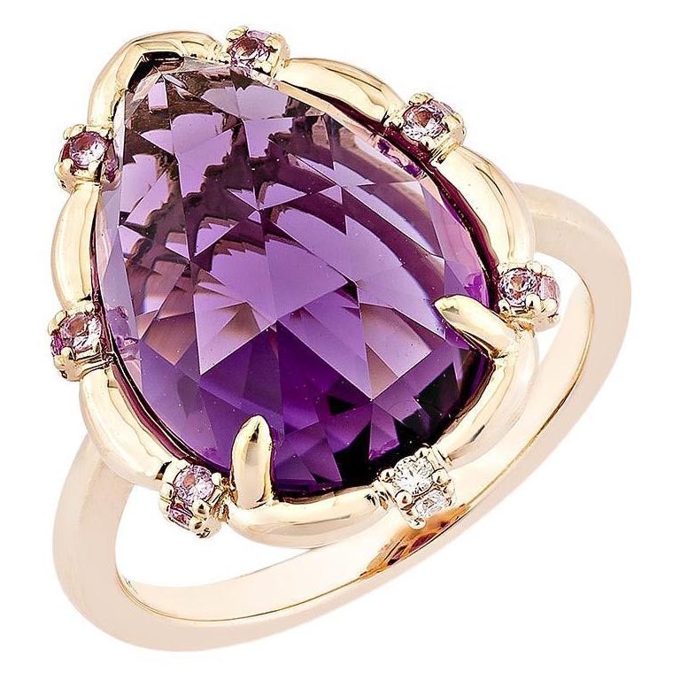 Sunita Nahata Ametista 6.35ct. Anello in 18KRG con zaffiro e diamante bianco.