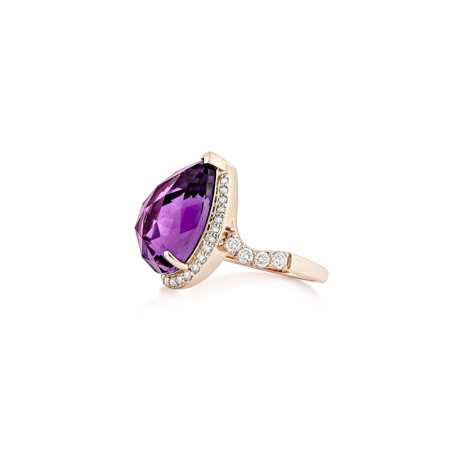 Sunita Nahata Amethyst 6.75 Karat. Fancy Ring aus 14 Karat Roségold mit Diamant. (Tropfenschliff) im Angebot