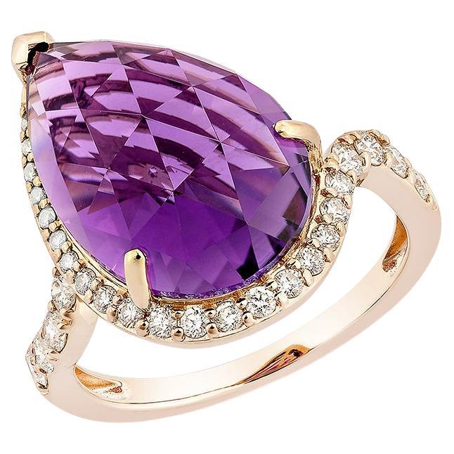 Sunita Nahata Ametista 6.75ct. Anello fantasia in oro rosa 14 carati con diamante.
