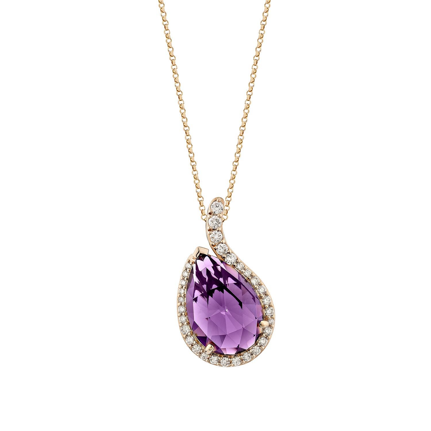 Contemporaneo Sunita Nahata Ametista 6.90ct. Ciondolo in oro rosa 14 carati con diamante. in vendita