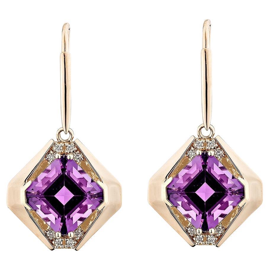 Sunita Nahata Amatista 8.71ct. Pendientes de Gota en 14KRG con Diamante Blanco. en venta