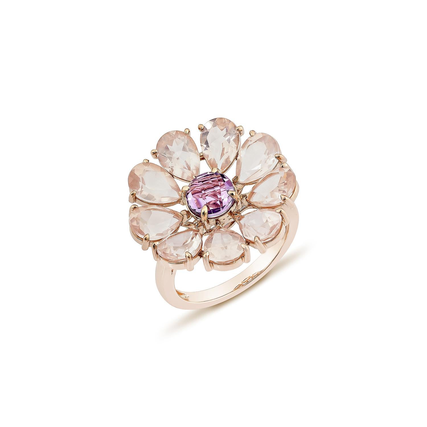 Contemporain Sunita Nahata Améthyste et quartz rose 6,54ct. Bague fantaisie en or rose 14K. en vente