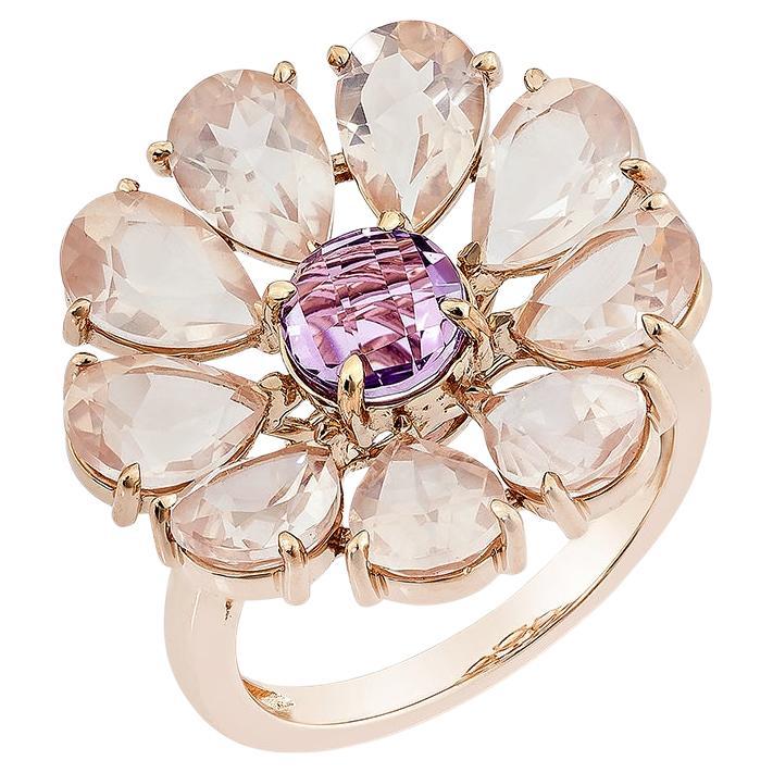 Sunita Nahata Améthyste et quartz rose 6,54ct. Bague fantaisie en or rose 14K. en vente