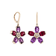 Sunita Nahata Amethyst & Rhodolite 13.81ct. Drop Earrings in 14KRG with Diamond.