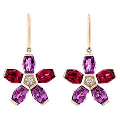 Sunita Nahata Amethyst 
Rhodolite 13.81ct. Drop Earrings in 14KRG with Diamond.