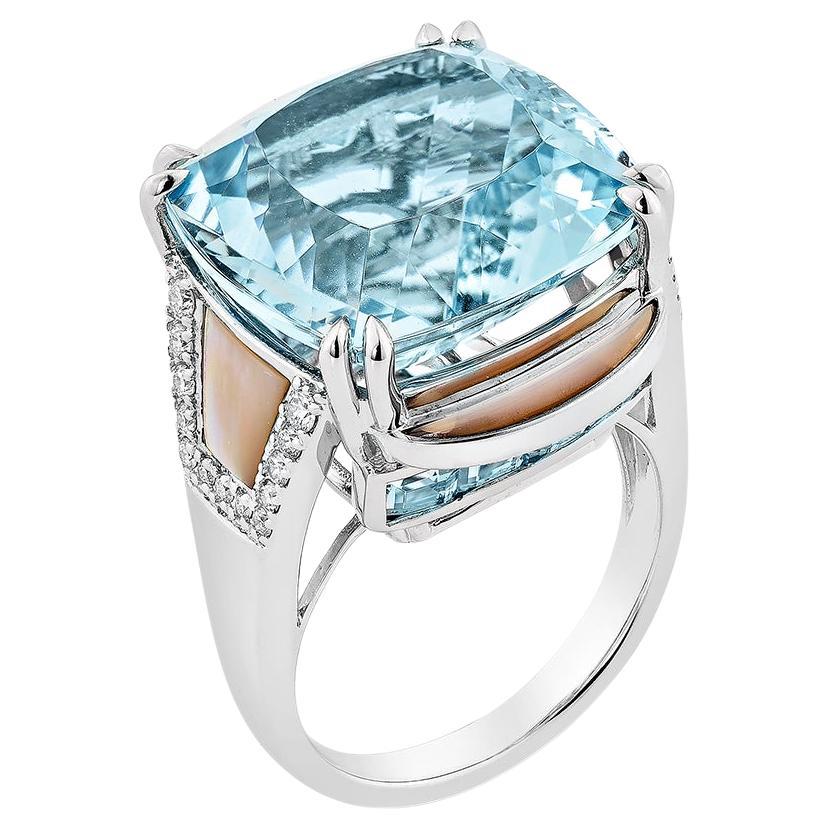 Sunita Nahata Aquamarine 15.46ct. Fancy Ring in 18KWG with Pearl 
Diamond