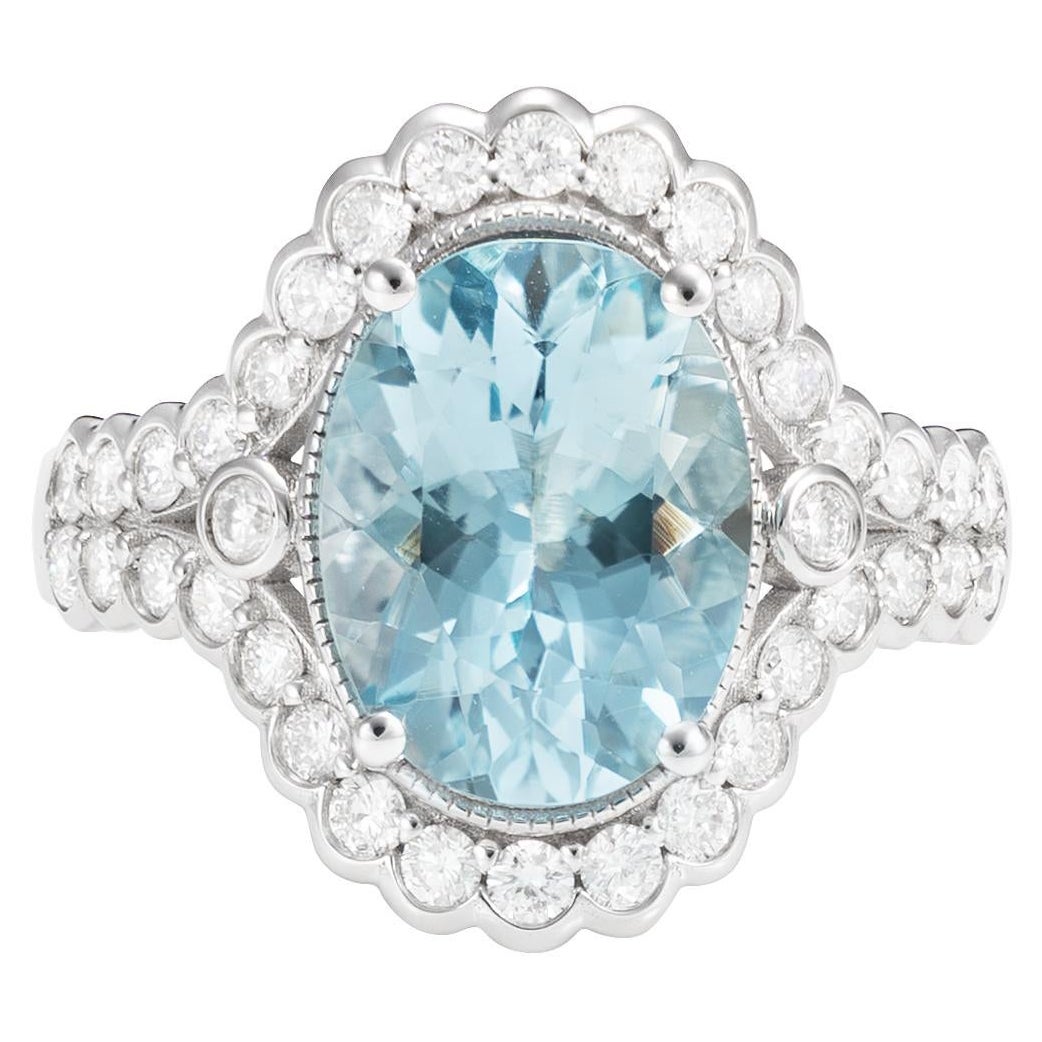 Sunita Nahata Aigue-marine 3.10ct. Bague fantaisie en or blanc 18 carats avec diamants