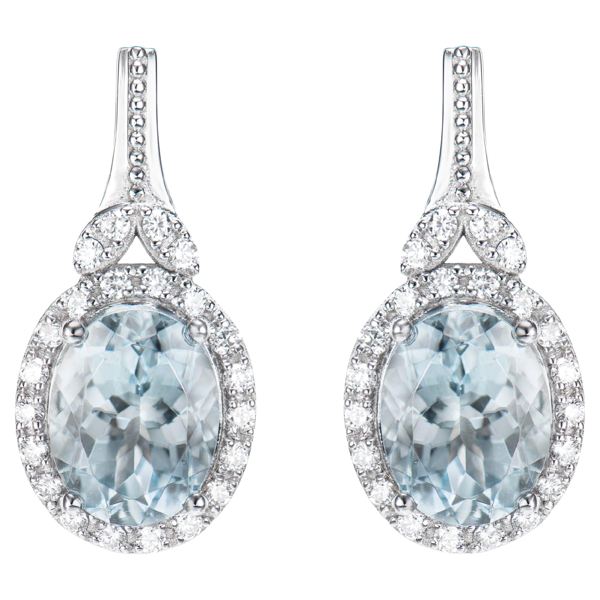 Sunita Nahata Aigue-marine 3.42ct. Pendants d'oreilles en 18KWG avec diamant.