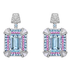 Sunita Nahata Aquamarine Earrings Mother of Pearl, Spinel & Diamond in 18KWG.