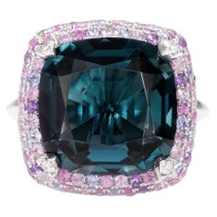 Sunita Nahata Blue Topaz 12.83ct. Fancy Ring in 18KWG with Gemstone & Diamond.