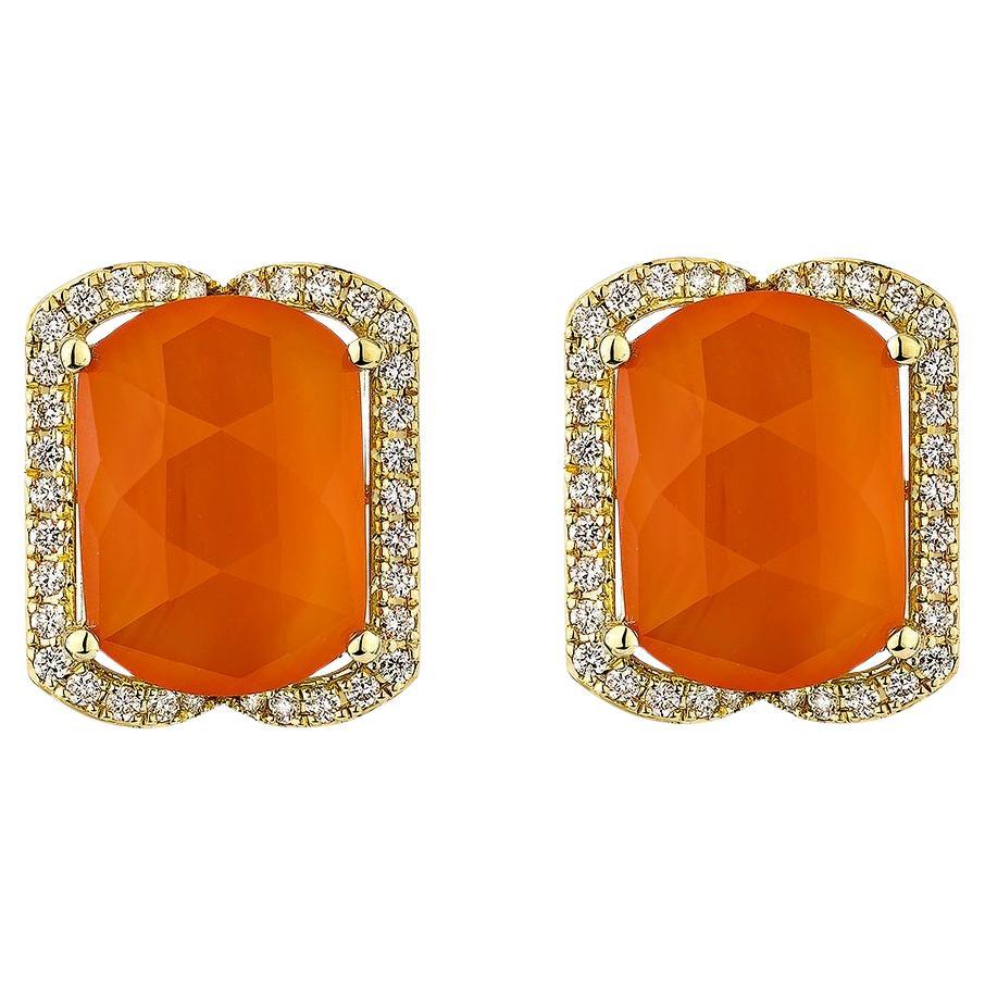 Sunita Nahata Carnelian 12.13ct. Stud Earring in 14KYG with White Diamond.