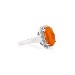 Sunita Nahata Carnelian 5.89ct. Fancy Ring in 14KWG with White Diamond.