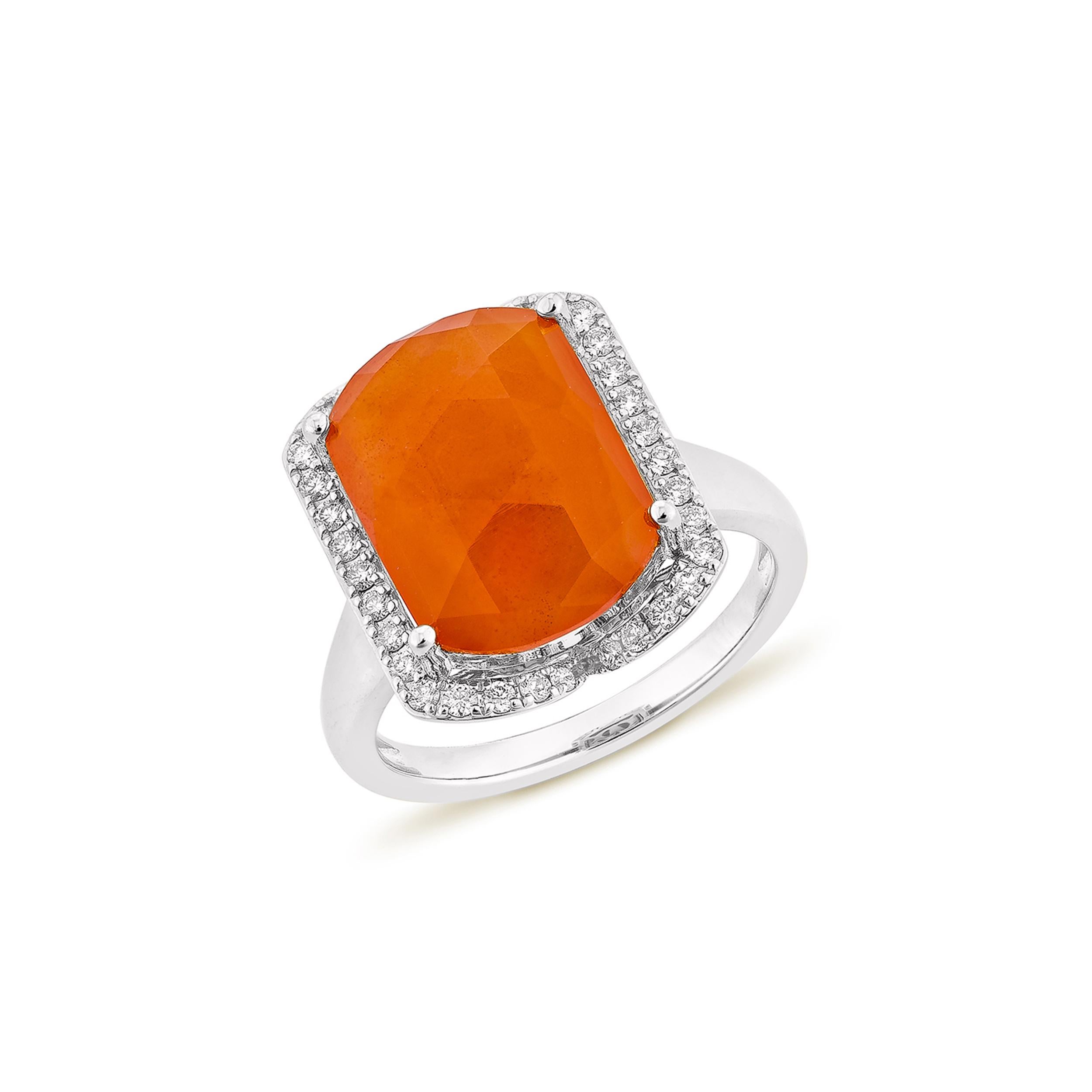Sunita Nahata Karneol 5.89ct. Fancy Ring in 14KWG mit weißem Diamant. (Zeitgenössisch) im Angebot
