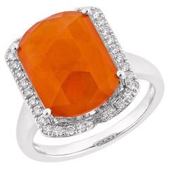Sunita Nahata Carnelian 5.89ct. Fancy Ring in 14KWG with White Diamond.
