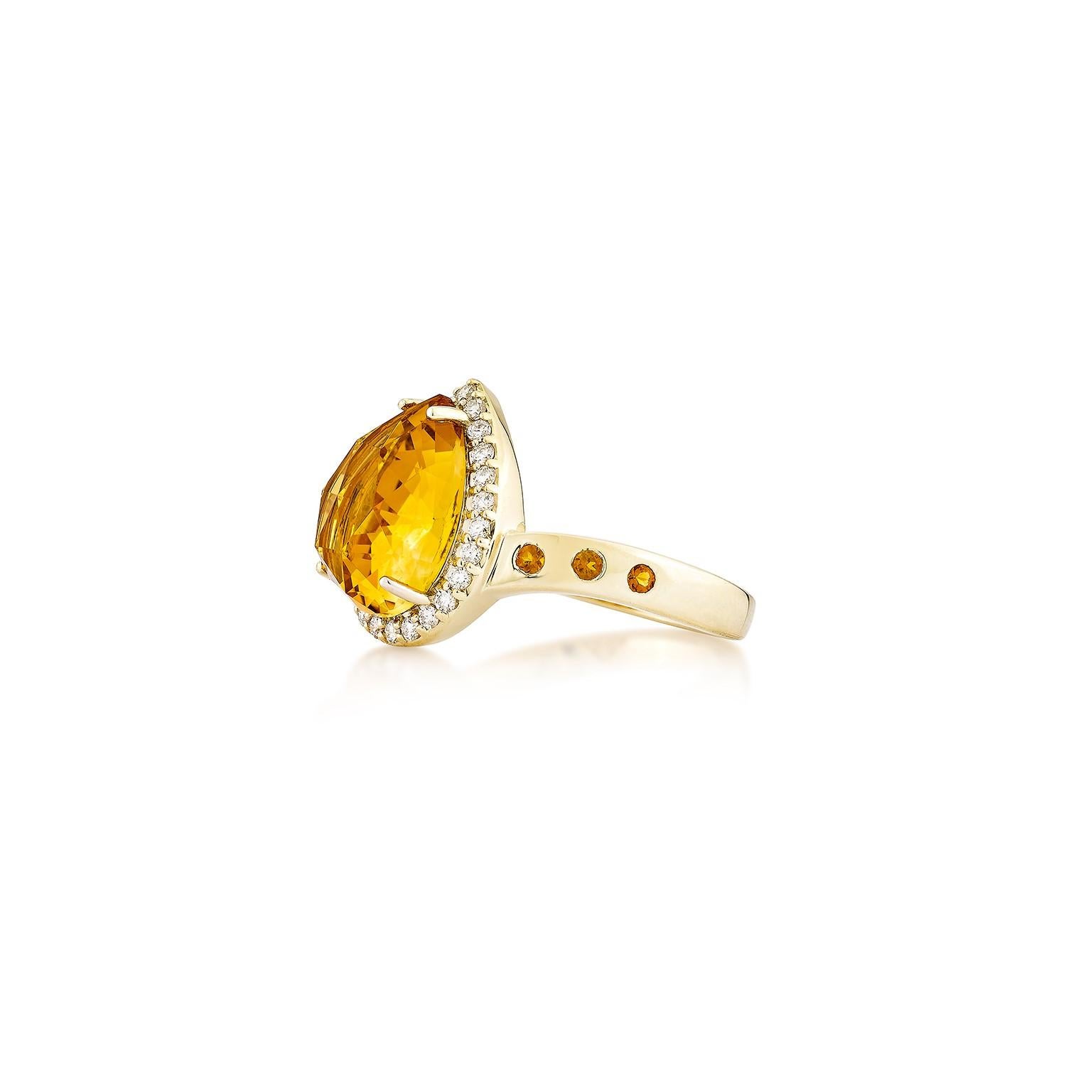 Sunita Nahata Citrin 3.41ct. Fancy Ring in 14KYG mit Diamant. (Tropfenschliff) im Angebot