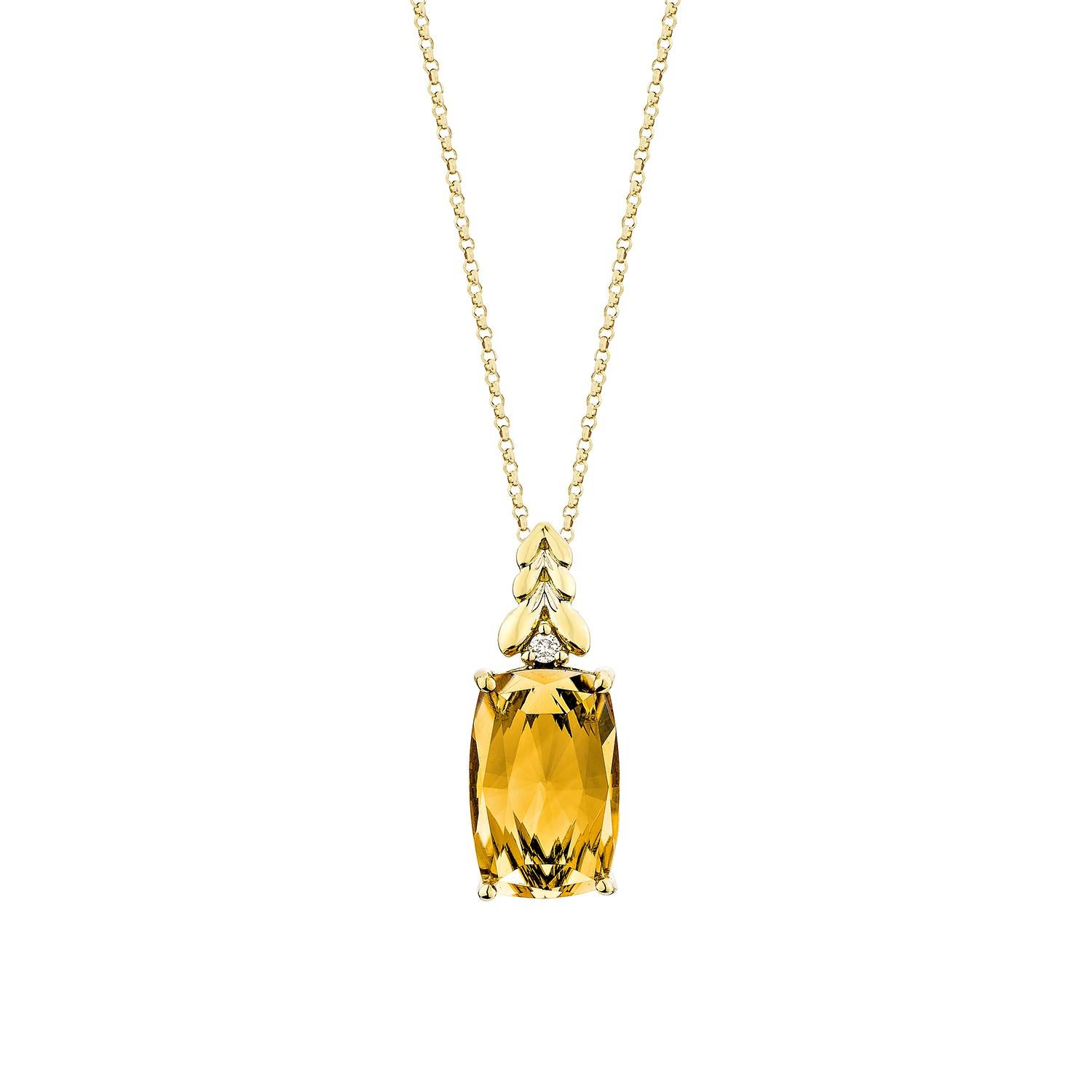 Taglio cuscino Sunita Nahata Citrine 4.03ct. Pendant in 14KYG with White Diamond. in vendita