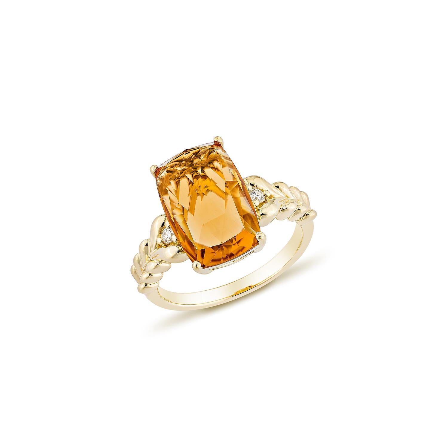 Contemporain Sunita Nahata Citrine 4.19 carats Bague fantaisie en or jaune 14 carats avec diamants en vente