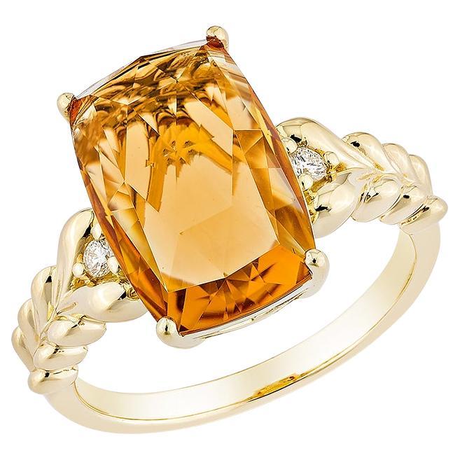 Sunita Nahata Citrine 4.19 carats Bague fantaisie en or jaune 14 carats avec diamants
