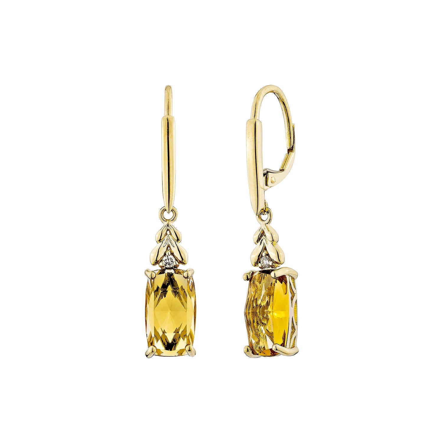 Taglio cuscino Sunita Nahata Citrino 4.38ct. Orecchini a goccia in 14KYG con diamante. in vendita