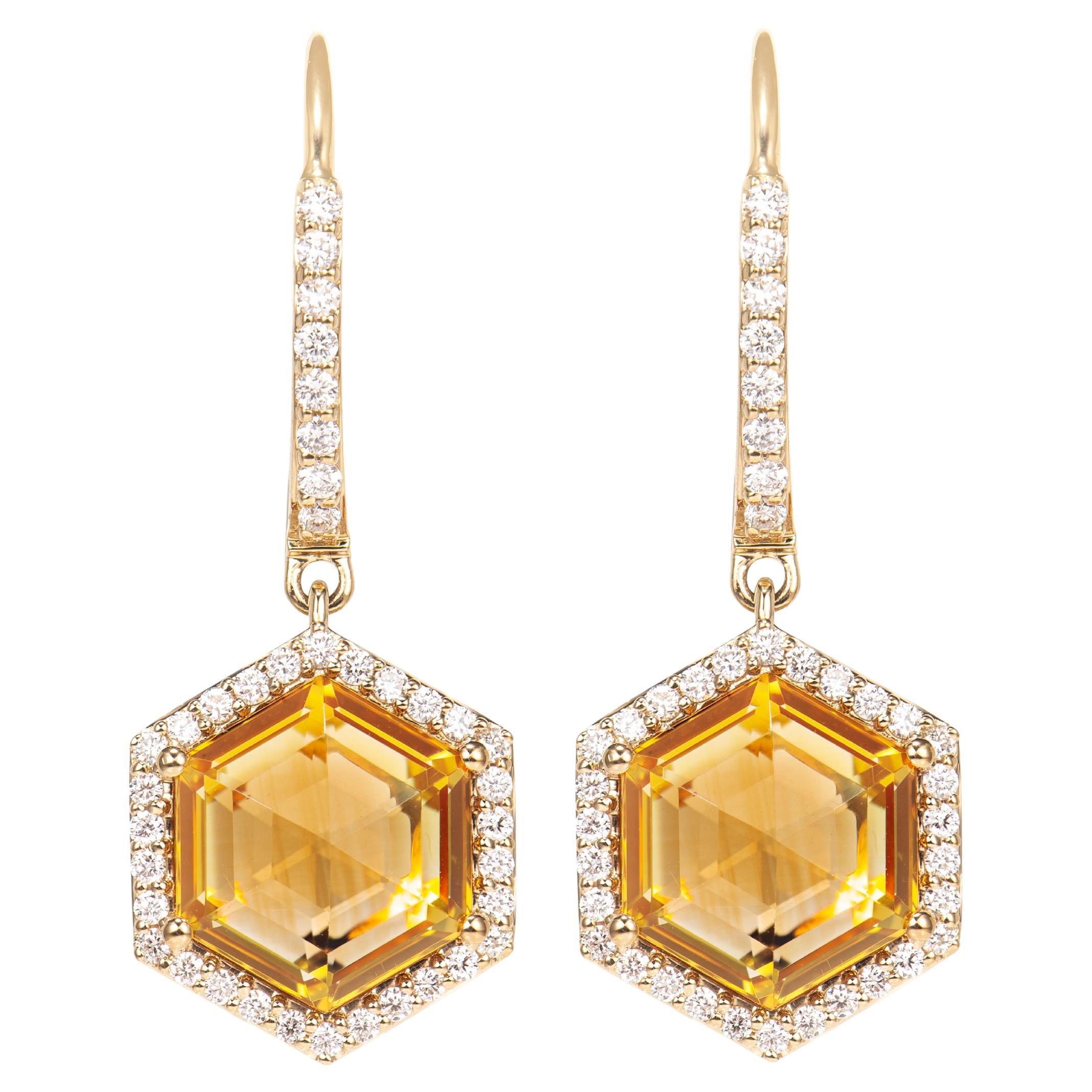 Sunita Nahata Citrine 5.94ct. Drop Earrings in 18KYG with Diamond. For Sale